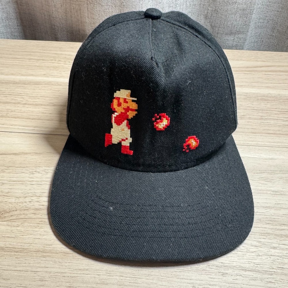 Nintendo Super Mario Bros Fire Mario Snapback Hat OS Black 8-Bit Retro Gaming